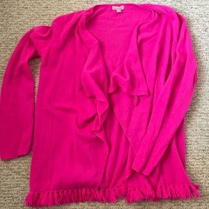 Lily Pulitzer 100% Cashmere Cardigan Hot Pink Large Sweater Ruffles
